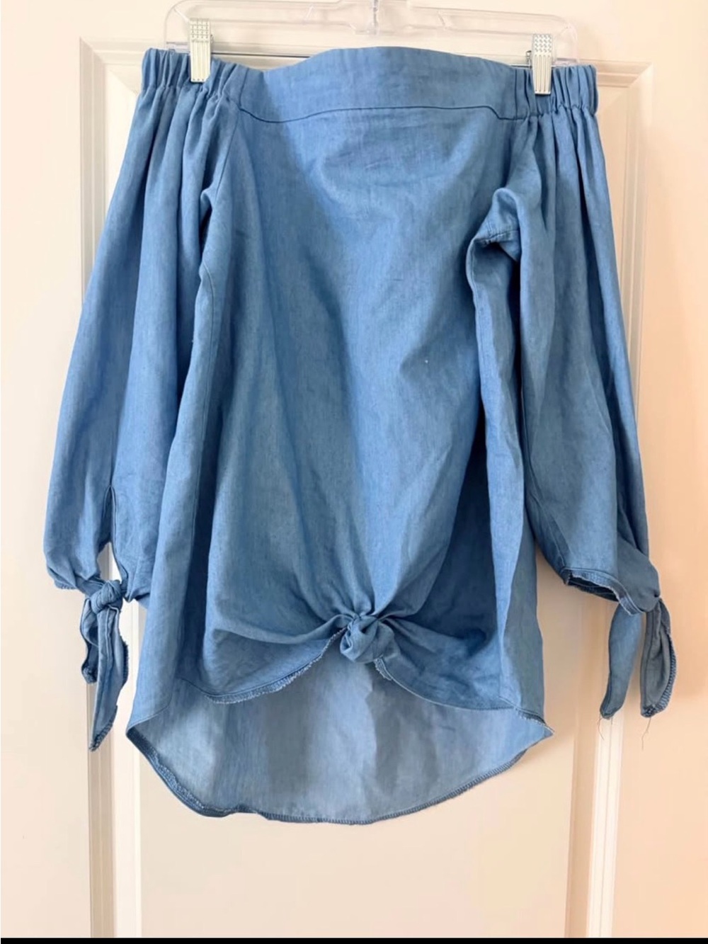 Light Blue Off-Shoulder Tie-Hem Women’s Top